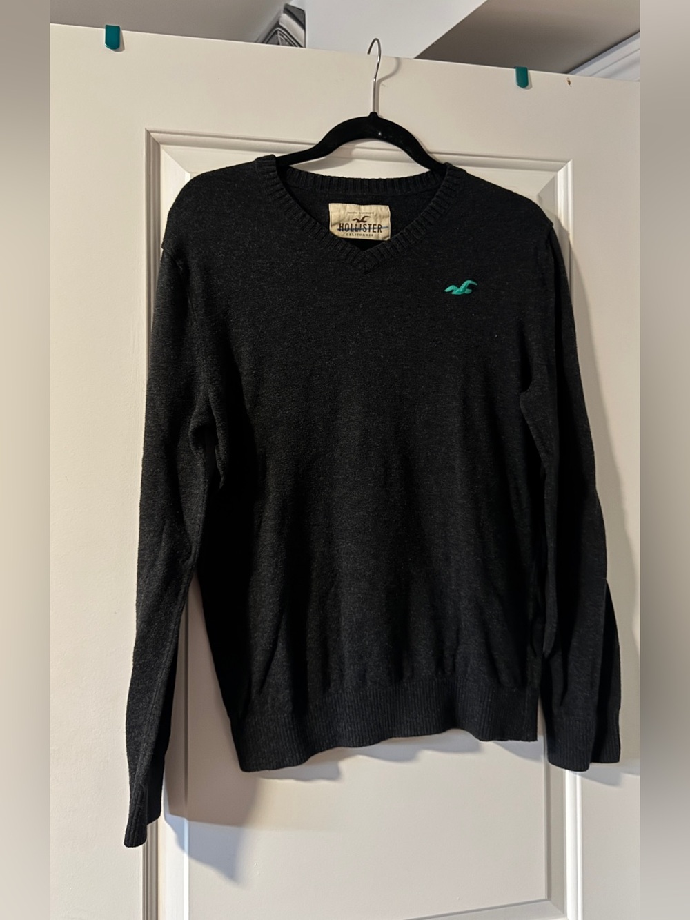 Hollister V-Neck Sweater with Teal Logo